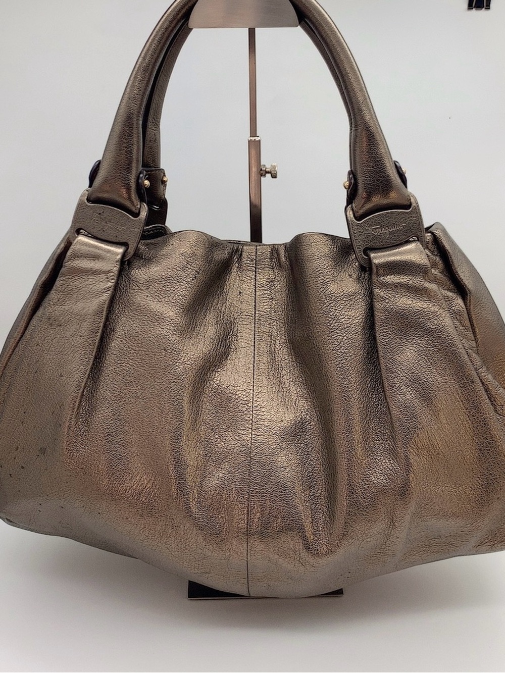 Salvatore Ferragamo Metallic Bronze Leather Hobo Bag